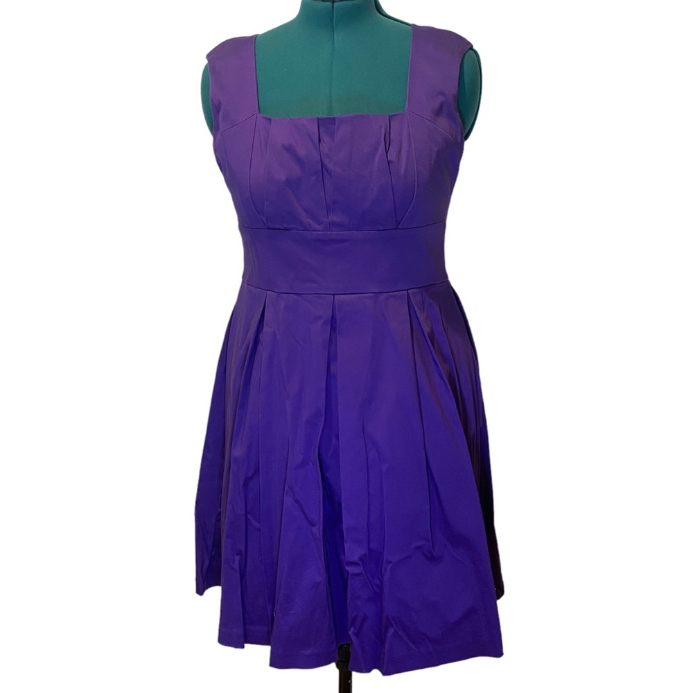CALVIN KLEIN Stretch Cotton Summer Purple Pleated Dress. Size 12